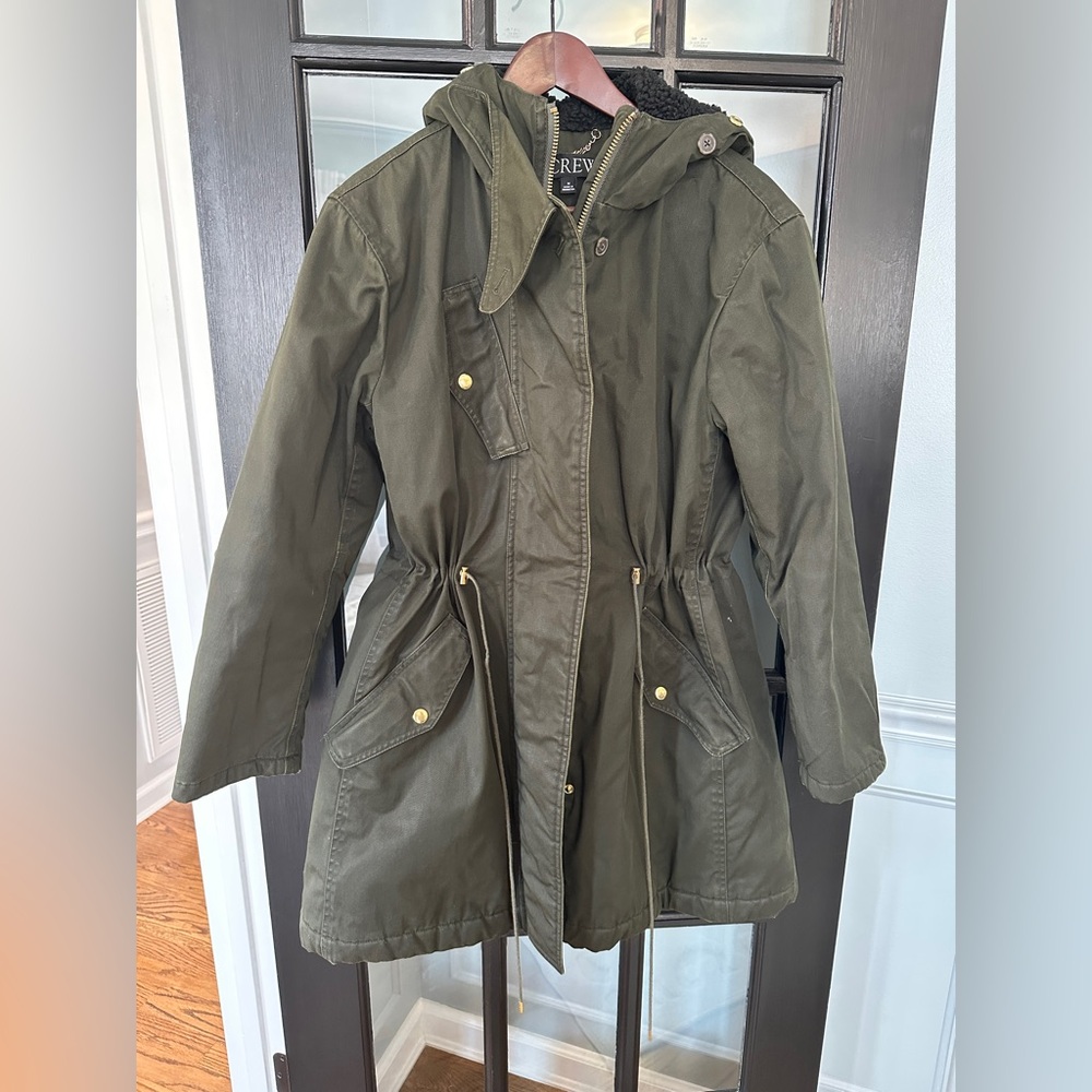 J. Crew Olive Utility Hooded Anorak with Drawstring Waist